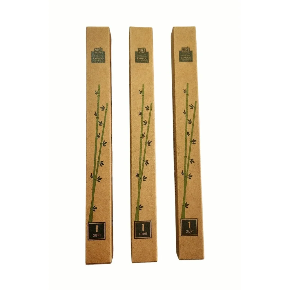 Zeek's Bamboo Charcoal Infused Toothbrush‎ ~ Lot of 3 Natural Toothbrushes